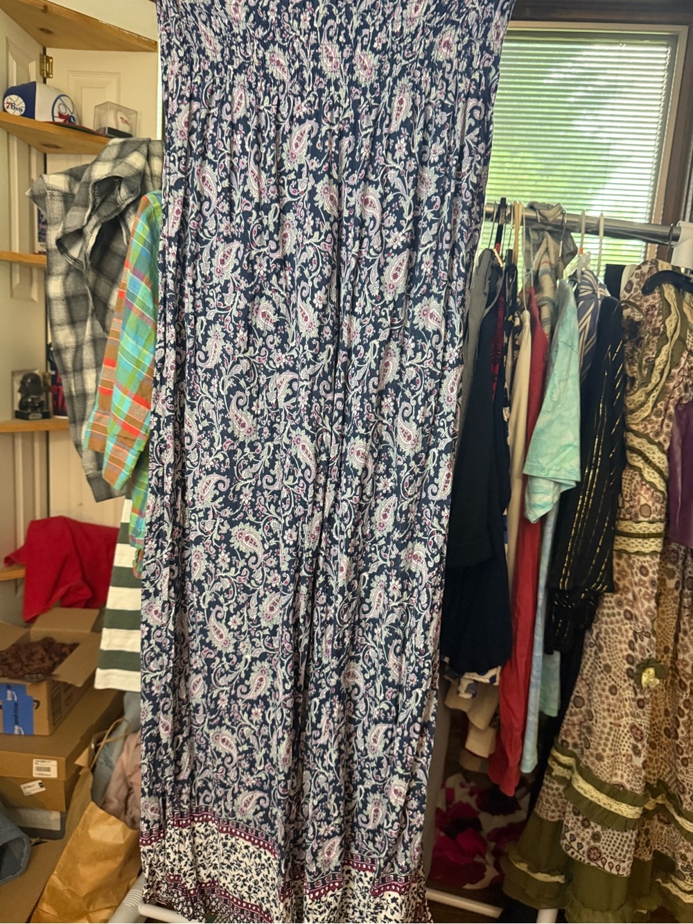 Wide Leg Paisley Print Jumpsuit - Navy & Pink